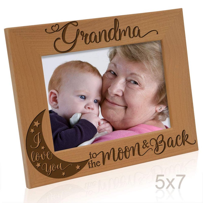 KATE POSH - Grandma I Love You to the Moon and Back Engraved Natural Wood Picture Frame, Mother's Day Gifts for Grandma, Birthday Gifts for Grandmother, Best Grandma Ever (5x7-Horizontal) - Image 3